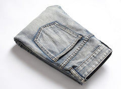 European And American Nostalgic Jeans Men's Ripped Special Embroidery