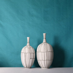 Modern Style Home Decoration Ceramic Frosted Small Mouth Striped Olive-shaped Vase