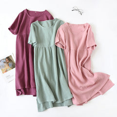 Women's Cotton Nightdress Crepe Short Sleeve Plus Size