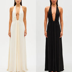 European And American Solid Color Sexy See-through Low Cut Sleeveless Hot Girl Dress Women
