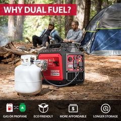 3800W/3500W Gas/Propane Dual Fuel Inverter Generator w/ CO Alert HB5040DC