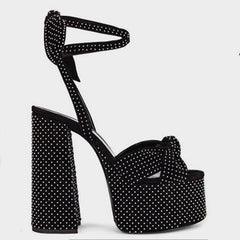 Colorblock Plus Size Catwalk Sandals Bow Love Chunky Heels