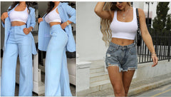 Pure Color Split Sleeve Lapel Suit Straight-leg Pants Suit Women