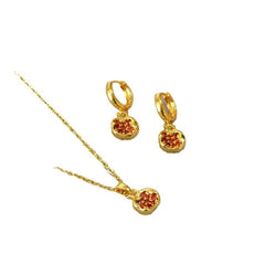 Simple Brass Gold-plated Red Pomegranate Necklace Earrings