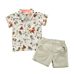 Summer Short-sleeved Cartoon Shirt And Shorts Two-piece Children's Suit