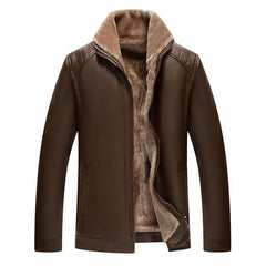Men's Fur One-piece Leather Coat With Velvet