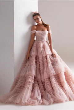 Bridal Wedding One Line Neck Lacquer Mesh Dress