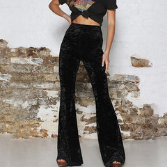 High Waist Gold Velvet Casual Bootcut Pants