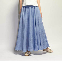Mori Girl Art Plus Size Cotton And Linen Skirt Elastic Waist Linen A-line Skirt
