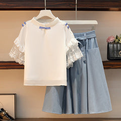 Plus Size Women's Loose And Slim Stitching Chiffon Top Suit
