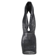 Party Bar Sheath Pockets Collar Halter Dress