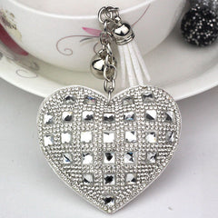 LuxeCharm Sparkling Gold Rhinestone Heart Keychain | Champagne Crystal Studded Heart Bag Charm with Tassel and Bell – European Style Personalized Gift