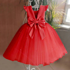 Girl's Gown Mesh Backless Bow Umbrella Princess Dress