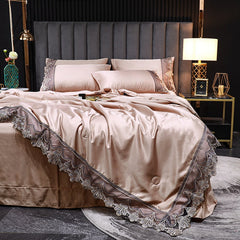 Ice Silk Four-piece Embroidered European Style Lace Edge Washable Air-conditioning Quilt