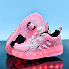 Mesh Double Wheel Heelys Children's Luminous Charging Roller Skating Deformation Skate Shoes