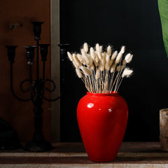 New Glossy Red Ceramic Living Room Decor Synthetic Flowers Vase