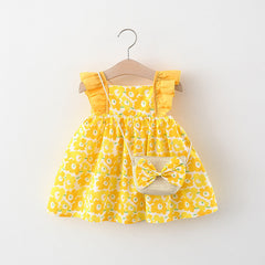 Baby Girl Flounced Sleeve Dress Free Bamboo Basket Satchel