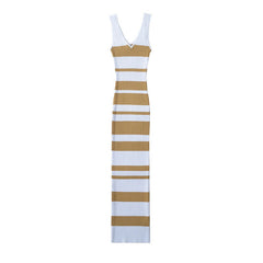 European And American Hot Girl Double V-neck Color Sleeveless Knitted Dress Intellectual Elegant Skinny Sheath