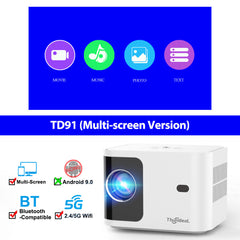 HD 720p Wireless 5G Projector - Intelligent Adjustable Trapezoidal Design for Home Entertainment