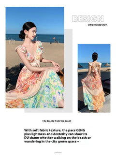 Female Summer Sexy Hot Girl Hollow Backless Beach Vacation Dress