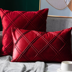 Pure Color Velvet Plaid Pillowcase Home Sofa Bedside Pillow Short Plush Cushion
