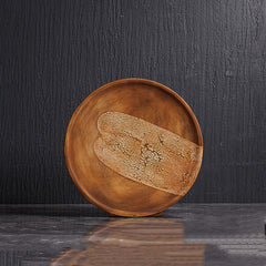 Wood Grain Ceramic Living Room Flat Vase Flower Arrangement Decoration