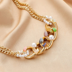 Simple Crushed Stone Aluminum Chain Pearl Pendant