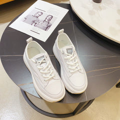 Cowhide Sponge Cake Platform White Shoes Women