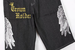 Men's Loose Plus Size Embroidered Denim Shorts
