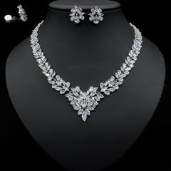 Fashion Ice Flower Earrings Zircon Necklace Set