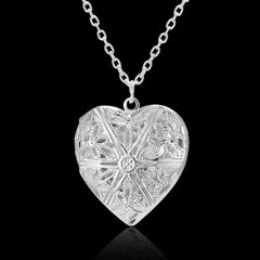 New Silver Carved Design Love Necklace Personalized Heart-shaped Photo Frame Necklace For Women Jewelry For Valentine's Day