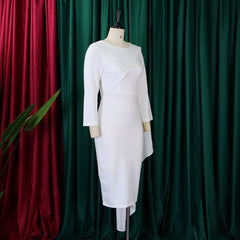 New Temperament Pure Color Ol Package Hip African Plus Size European And American Style Dress