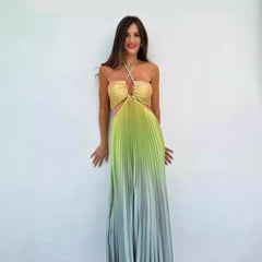 European And American Personalized New Gradient Color Halter Dress