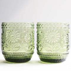 Vintage Relief Glass Cup Flower Patter