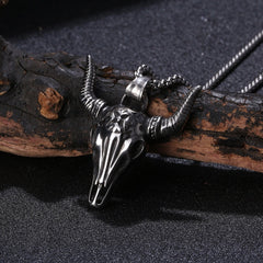 Personalized Retro Bull Head Titanium Steel Pendant Horn Necklace