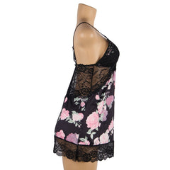 Plus Size Embroidery Patchwork Lace Sleeping Dress