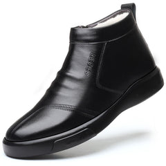 Men's Fleece-lined Thickened Leather Waterproof Casual High-top Snow Boots