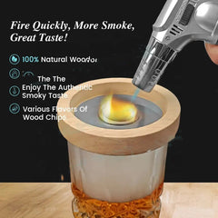 Professional Bourbon Drink Infuser Gift Box | Luxury Wood Chip Aromatic Cocktail Kit | Hand-Carved Oak Spirit Seasoning Set with Torch