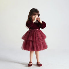 European And American Long-sleeved Velvet Little Girl Fashionable Dress