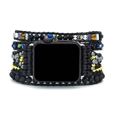 Black Retro Woven Watch Band  Natural Stone Bead Strap Bracelet