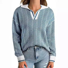 Knitted Pullover Lapel Women's Clothing