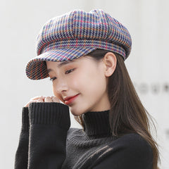 Navy Octagonal Cap Children's Woolen Houndstooth