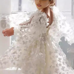 Children's Bubble Sleeve Dress Three-dimensional Butterfly Mesh Umbrella Princess Dress
