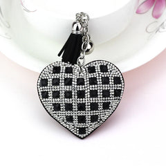 LuxeCharm Sparkling Gold Rhinestone Heart Keychain | Champagne Crystal Studded Heart Bag Charm with Tassel and Bell – European Style Personalized Gift
