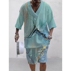 Casual Printing Suit Men's Summer Loose Short Sleeve T-shirt Shorts Set
