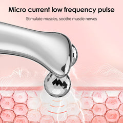 Silver Ergonomic EMS Microcurrent Facial Roller | Intelligent Pulse Face Slimming & Sculpting Device for Skin Tightening