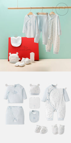 Premium Light Blue Newborn Baby Clothes Gift Box | 100% Soft Cotton Essential Infant Layette Set with Fox Illustrations