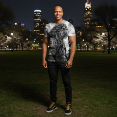 Urban Safari Men's Lion T-Shirt - 3D Printed Animal Graphic Tee, Gold/Black Streetwear, Short Sleeve Crew