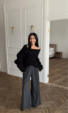 New fall style cream color High Waist trousers Pants for women