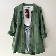 Women's Loose Plus Size Patch Pocket Lapel Long Sleeve Shirt Top